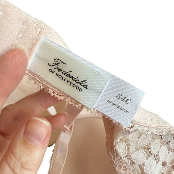 Frederick's of Hollywood Push Up Bra 34C Pink Valerie Floral Lace Contour Padded - Picture 8 of 9